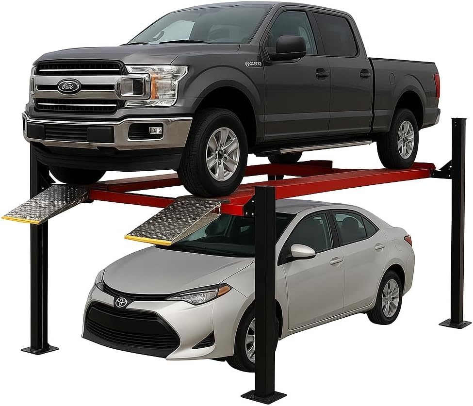 KATOOL 4 post lift review — full package contents including ramps, columns, and hardware